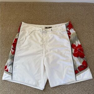 Quiksilver White and Red Board Shorts